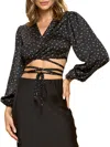 Renee C Women's Satin Wrap Crop Top In Black