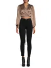 Renee C Women's Satin Wrap Crop Top In Dune