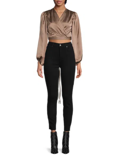Renee C Women's Satin Wrap Crop Top In Dune