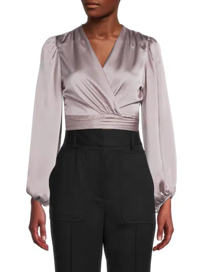 Renee C Women's Satin Wrap Crop Top In Ivory