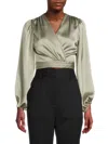 Renee C Women's Satin Wrap Crop Top In Sage