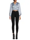 Renee C Women's Satin Wrap Crop Top In Steel Blue