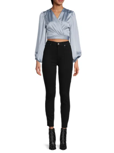 Renee C Women's Satin Wrap Crop Top In Steel Blue