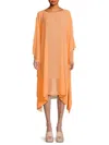 Renee C Women's Semi Sheer Asymmetric Midi Dress In Melon