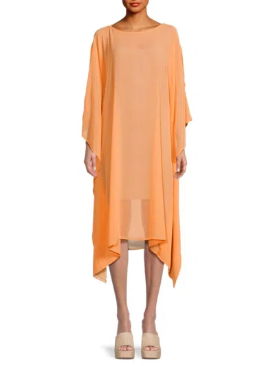 Renee C Women's Semi Sheer Asymmetric Midi Dress In Melon