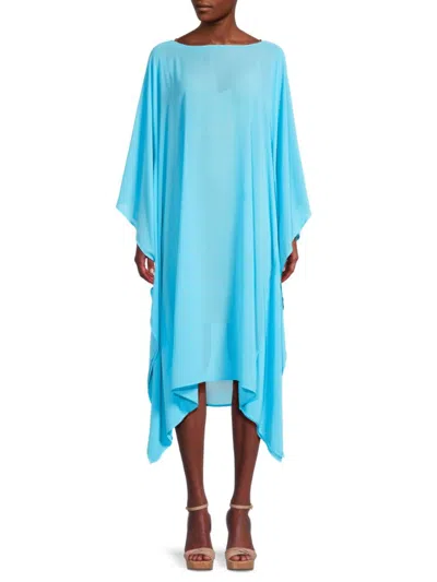 Renee C Women's Semi Sheer Asymmetric Midi Dress In Neon Blue