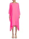 Renee C Women's Semi Sheer Asymmetric Midi Dress In Neon Pink