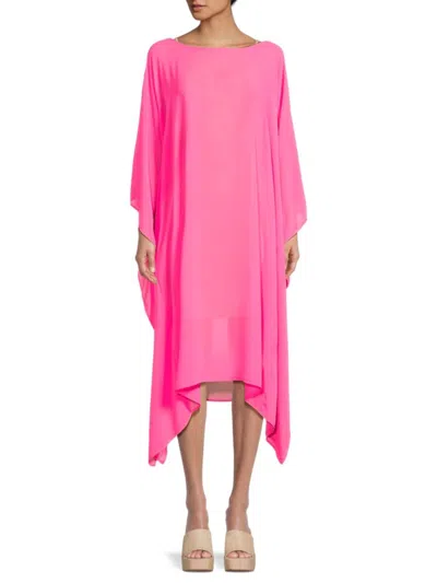 Renee C Women's Semi Sheer Asymmetric Midi Dress In Neon Pink