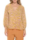 Renee C Women's Semi Sheer Print Blouse In Mustard