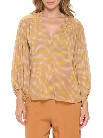 Renee C Women's Semi Sheer Print Blouse In Mustard