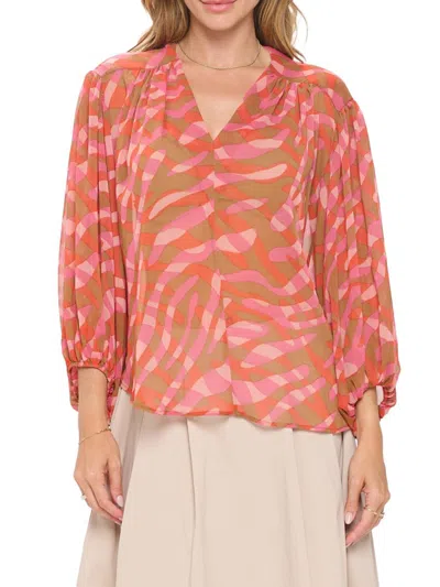 Renee C Women's Semi Sheer Print Blouse In Rust