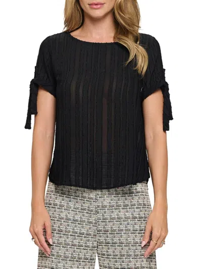 Renee C Women's Semi Sheer Short Sleeeve Top In Black
