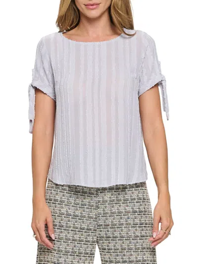 Renee C Women's Semi Sheer Short Sleeeve Top In Silver