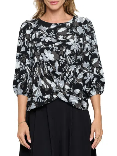 Renee C Women's Semi Sheer Twisted Top In Black Multicolor