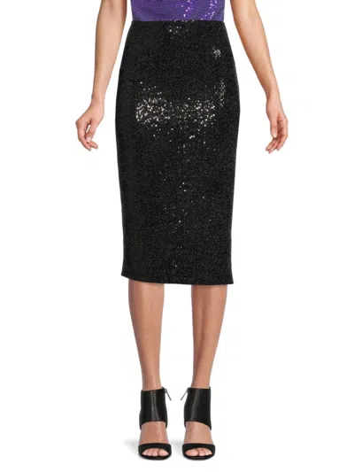 Renee C Women's Sequin Side Slit Skirt In Black