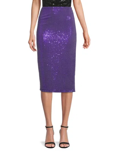 Renee C Women's Sequin Side Slit Skirt In Purple