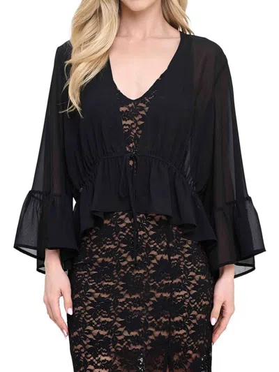 Renee C Women's Sheer Bell Sleeve Blouse In Black