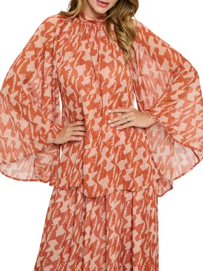 Renee C Women's Sheer Flare Sleeves Blouse In Rust