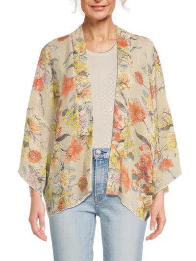 Renee C Women's Sheer Floral Kimono In Blush