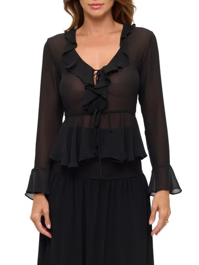 Renee C Women's Sheer Ruffle Blouse In Black