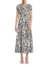Renee C Short Sleeve Smocked Cotton Blend Maxi Dress In Black White