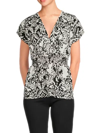 Renee C Women's Shirred Surplice Top In Black White