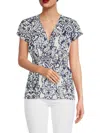 Renee C Women's Shirred Surplice Top In Navy White