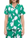 Renee C Women's Short Sleeve Floral Linen Shirt In Green