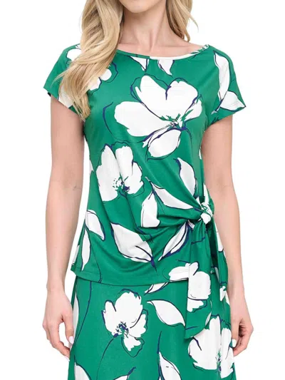 Renee C Women's Side Knot Floral Top In Green