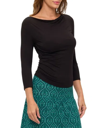 Renee C Women's Side-ruched Draped Cowl Top In Black