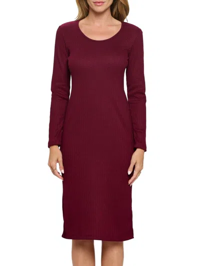 Renee C Women's Side Slit Rib Knit Midi Dress In Burgundy