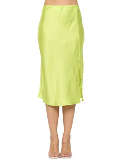 Renee C Women's Side Slit Satin Midi Skirt