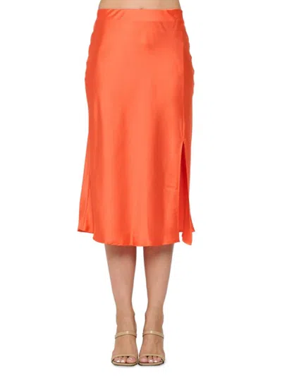 Renee C Women's Side Slit Satin Midi Skirt