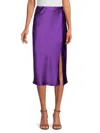 Renee C Women's Side Slit Satin Midi Skirt In Dark Purple