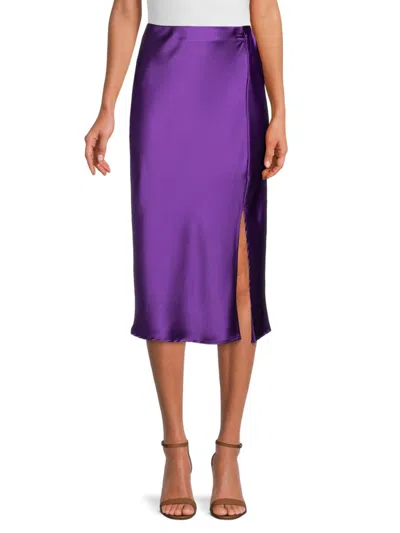 Renee C Women's Side Slit Satin Midi Skirt In Dark Purple