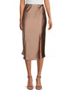 Renee C Women's Side Slit Satin Midi Skirt In Dune