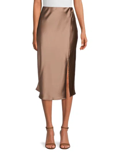 Renee C Women's Side Slit Satin Midi Skirt In Dune