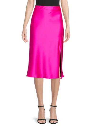 Renee C Women's Side Slit Satin Midi Skirt In Fuchsia