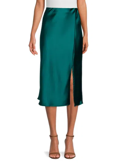 Renee C Women's Side Slit Satin Midi Skirt In Hunter Green