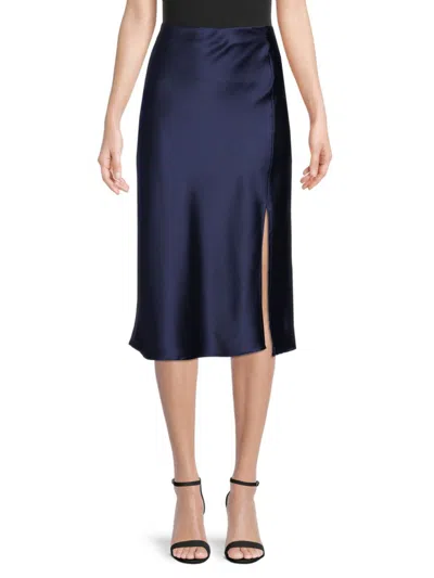 Renee C Women's Side Slit Satin Midi Skirt In Navy