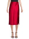 Renee C Women's Side Slit Satin Midi Skirt In Red