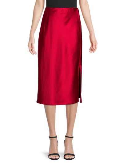 Renee C Women's Side Slit Satin Midi Skirt In Red