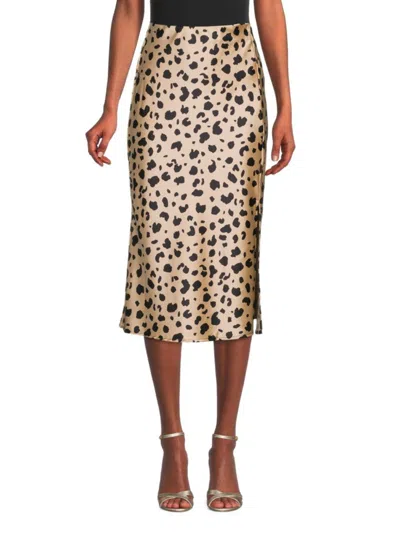 Renee C Women's Side Slit Satin Midi Skirt In Taupe