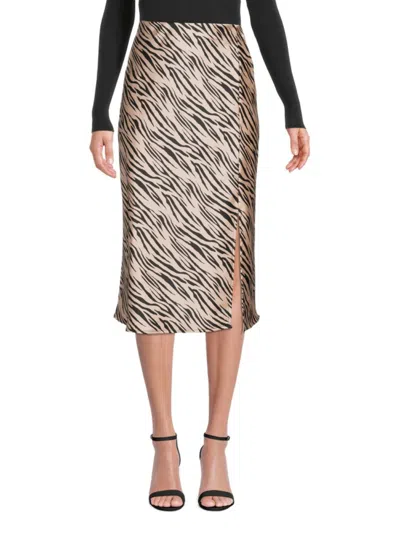 Renee C Women's Side Slit Satin Midi Skirt In Taupe Black