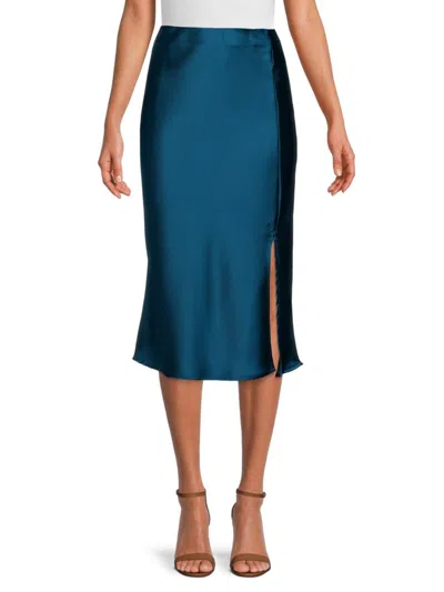 Renee C Women's Side Slit Satin Midi Skirt In Teal