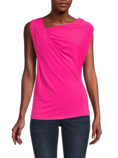 Renee C Women's Sleeveless Asymmetric Top In Fuchsia