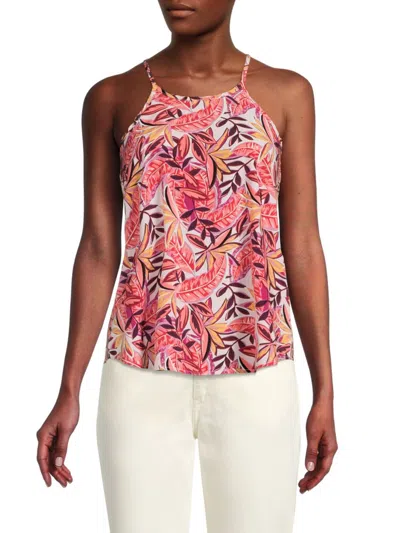 Renee C Women's Sleeveless Leaf Print Top In Pink