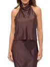 Renee C Women's Sleeveless Satin Halter Top In Burgundy