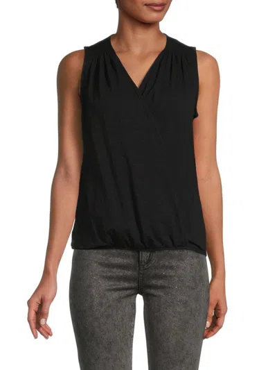 Renee C Women's Sleeveless Surplice Top In Black