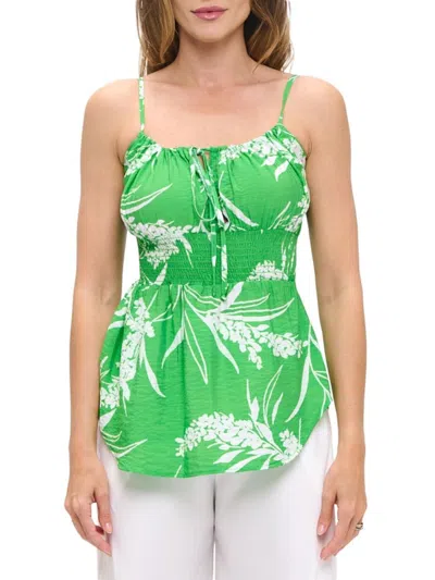 Renee C Women's Smocked Floral Top In Green